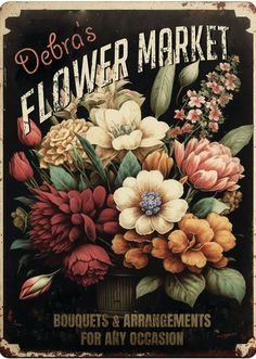 vintage style flower market sign personalized