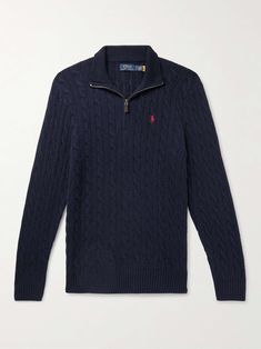 Shop POLO RALPH LAUREN Logo-Embroidered Cable-Knit Wool and Cashmere-Blend Half-Zip Sweater, Explore the latest in-season POLO RALPH LAUREN collection today on MR PORTER Zip Sweater Outfit, Polo Sweaters Women, Ralph Lauren Half Zip, Sweater Outfits Men, Mens Quarter Zip, Polo Ralph Lauren Sweater, Men Stylish Dress, Ralph Lauren Logo, Sweater For Men