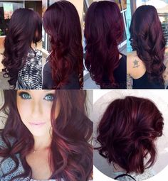 Pretty color! Makes her eyes pop Wine Hair Color, Purple Hair Color, Woman Hairstyles, Color Locks, Hair Color Auburn, Red Highlights