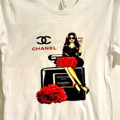 Brand New Custom Print Tshirt. Bella Canvas Size Xs Lv Tshirts Women, Luxury Graphic Print T-shirt For Women, Luxury Designer T-shirt With Letter Print, Chanel Shirt Graphic Tees, Chanel T Shirt, Friends Tv Show Quotes, Tee Shirt Fashion, Halloween Nurse, Black Graphic Tees