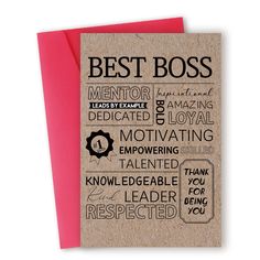 a card with the words best boss on it