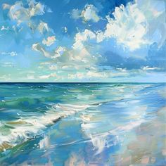 an oil painting of the ocean and clouds