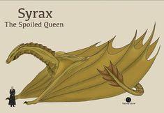 an image of a yellow dragon with the words syrax on it's back