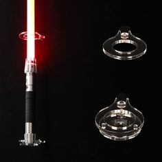 a light saber is shown in three different angles, with the lights on each side