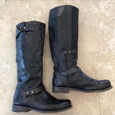 rag & bone Knee high black leather motorcycle boot in a size 8. 1 inch stacked heel. Half zipper for easier access. Height is 15 inches from sole. Fantastic condition! Only worn a few times. Motorcycle Boot, Leather Motorcycle Boots, Black Leather Riding Boots, Riding Boot, Leather Riding Boots, Motorcycle Boots, Stacked Heel, Boot Shoes Women, Rag & Bone