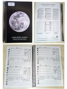 two notebooks that are open to show the moon