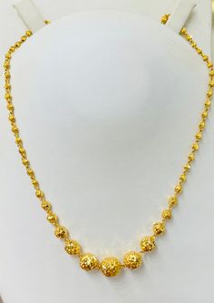 "Shining Laser beads beady long necklace 916 Yellow Gold Purity : 916 GOLD purity  Weight : 15 grams Appx Length: 24\" inches length Colour : yellow GOLD Hallmark : Hallmarked 916 (916 Stamp) Hook :  lobster hook  Design : Beautiful and shining laser beads necklace . 100% Authentic 916 gold guaranteed.  FAQs Q: Is it real gold? A: yes it's real authentic genuine 916 gold  Q: can pawn? A: yes it's pawnable ⭐️go for genuine gold⭐️" Ball Necklace Gold, Gold Balls Chain Indian, 15 Grams Gold Necklace Indian, Balls Chains In Gold, 15 Grams Gold Necklace Design, 15grams Gold Necklace Designs, 30grams Gold Necklace Designs, Gold Ball Necklace, Gold Jewelry Prom