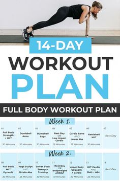 Get fit at home with this 14 Day Challenge! 2 weeks of home workout videos; full body strength training and cardio in a FREE Workout Plan! Weekly Workout Plans For Women, 2 Week Workout Plan, Workout Challenge Beginner, 2 Week Workout, Total Body Workout Plan, Week Workout Plan, Cardio Workout Plan, Postpartum Workout Plan, Full Body Workout Plan