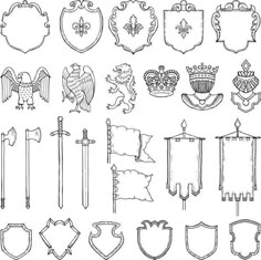 a set of medieval emblems and shields