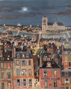 a painting of a city with lots of buildings