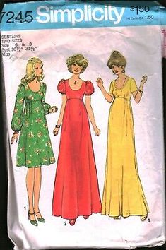 two women's dresses, one in yellow and the other in green with flowers on them