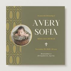 a baby is in a bucket with leaves on it and the words avery sofia