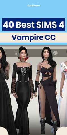 four women dressed in black and white outfits with the words 40 best sms 4 vampire cc