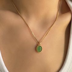 Elevate your style with our exquisite necklace set featuring a dainty oval jade necklace and a stunning herringbone gold necklace. The set includes a natural green jadeite pendant on a delicate chain, complemented by a bold, chunky gold herringbone necklace. The vibrant green jade adds a touch of elegance, while the herringbone design provides a contemporary edge. Perfect as a thoughtful gift for her, this set offers a versatile blend of classic charm and modern sophistication, ideal for enhanci Jade Gold Necklaces, Jade Clavicle Chain Necklace, Dainty Gold Jade Necklace, Green Oval Cabochon Gemstone Necklace, Elegant Oval Cabochon Jade Jewelry, Oval Jade Gold Necklace, Elegant Green Oval Necklace, Elegant Jade Necklace With Adjustable Chain, Dainty Oval Cabochon Jewelry