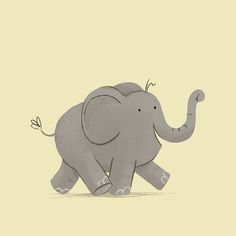 an elephant walking across a yellow background