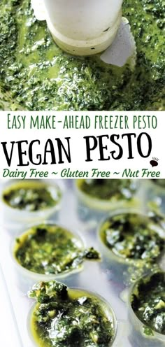 the recipe for vegan pesto is shown here