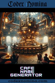 the cover for cafe name generator by codexnomina com, with an image of a