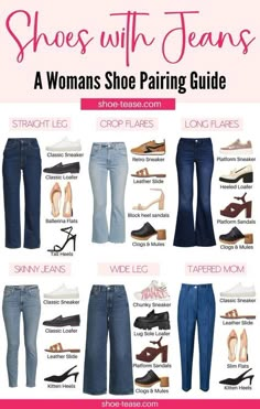 Trending Jeans Top For Women, How To Wear Clogs With Jeans 2023, Casual Womens Shoes With Jeans, Heels In Winter How To Wear, Casual Shoes With Jeans Women, Outfits With Mule Shoes, Flats Jeans Outfit, Women’s Shoes With Jeans, Loafers With Flare Jeans