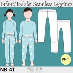 an adult and child's pajamas sewing pattern, with the measurements for each item