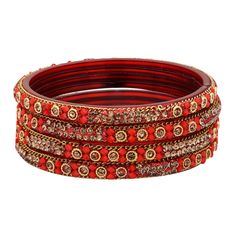 Sukriti Handcrafted Glossy Zircon Crystal Glass Red Bangles for Women – Set of 4 Red Bangles, Blouse Design Images, Blouse Design