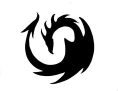 a black and white dragon logo on a white background