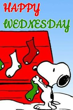 a snoopy christmas card with the words happy wednesday