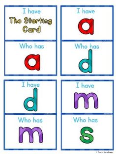 i have, who has, who has? cards with pictures and words to practice letter recognition