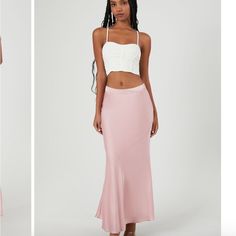 A Woven Maxi Skirt Featuring A Concealed Side Zipper, Flared Hem, And A-Line Silhouette. Content + Care - Shell: 96% Polyester, 4% Spandex - Lining: 100% Polyester - Machine Wash Cold Spring Satin Fitted Maxi Skirt, Pink Long Skirt Outfit, Pink Long Skirt, Rose Gold Skirt, Long Pink Skirt, Light Baby Pink, Tie Dye Maxi Skirt, Long Skirt Outfits, Maxi Skirt Boho