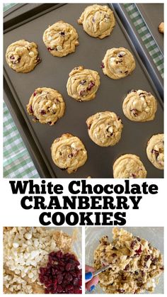 white chocolate cranberry cookies on a baking sheet and in a muffin tin