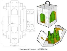 an open box with green bottles in it and instructions to make the packaging for each package