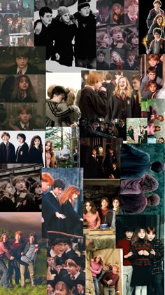 harry potter collage with many pictures and captions on it, including the characters