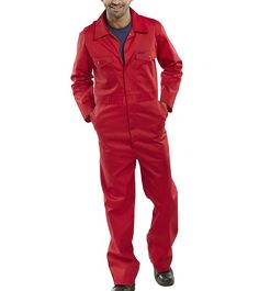 Poly Cotton Boilersuit Press Stud Red Standard Coverall One Piece Suit, Press Studs, Red Leather Jacket