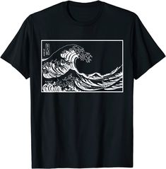 Waveboard T-shirt Great Wave Off Kanagawa Outline Great Wave T Shirt, The Great Wave, Japanese Waves, Great Wave Off Kanagawa, Vneck Tshirt Women, Great Wave, Vintage Japanese, Shirt Outfit, Hooded Sweatshirts