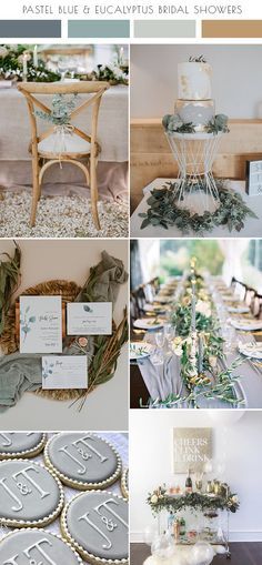 a collage of photos with different wedding themes and colors, including cake, flowers, napkins, tablecloths, and other items