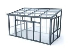 a small glass greenhouse with no roof