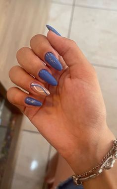 Nails Azul, Blue Nail Art, Vibrant Nails, French Acrylic Nails, Oval Nails, Get Real