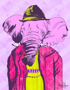 an elephant wearing a pink jacket and hat