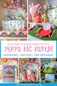 peppa pig party with balloons and decorations