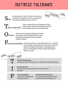 Enhance your therapy toolkit with our DBT Distress Tolerance Skills Worksheet, designed specifically for clinicians seeking effective resources to support their clients' journey towards emotional well-being. This worksheet comes exactly as the pictures show it to look. Distress Tolerance Activities For Kids, Distress Tolerance Activities, Ro Dbt Skills, Stop Technique Dbt, Dbt Worksheet, Abc Please Dbt Skill, Distress Intolerance Dbt, Dbt Skills Distress Tolerance, Dbt Skills Worksheets