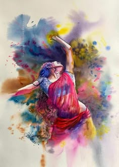 a watercolor painting of a woman dancing