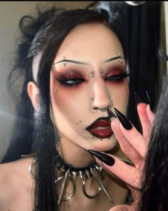 Goth Make Up Look, Alternative Makeup Ideas, Goth Makeup Tutorial, Dark Makeup Looks, Bold Eyeliner, Red Eye Makeup, Unconventional Beauty