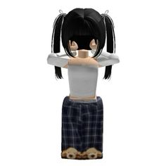 an animated girl is standing with her arms folded up in front of her head and hands behind her back