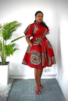 African Pencil Fabric Dress Ankara Print Fashion Design. This wonderful dress can be used for many occasions that require you to dress beautifully. Gorgeous, blue dress that many will love. Elegant Red Mid-length Dress, Red Knee-length Mini Dress, Chic Red Mid-length Dress, Anniversary Dresses, Wax Print Dress, Ankara Clothing, Dashiki Dress, Style Africain, African Print Skirt