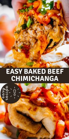 the easy baked beef chimichanga recipe is ready to be eaten and served