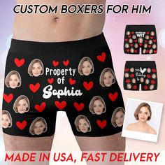 💗💗Put the face on a pair of funny boxers and create the perfect gift! Our customized underwear can be given to your boyfriend, girlfriend, husband, friend, etc. on Valentine's Day, wedding anniversary, birthday, and other commemorative festivals. How to order? 1. Choose your favorite size and color, then place an order. 2. After payment, send your photo via ETSY message chat or my mailbox. 3. Our designer will do the rest for you, please wait for the awesome briefs. About Item: ✭100% Polyester. Two-sided fleece finish. ✭Designed for fashion men, stylish and personalized. Lightweight fabrication for a comfortable fit. ✭Covered black nylon elastic waistband ensures consistent comfort throughout Elastic and soft. 👉Machine washable. The print on briefs is unable to fade. 👉Available Size (G Funny Boxers, Guy Friend Gifts, Custom Boxers, Funny Boxer, Boxers Briefs, Guy Friends, Mens Boxers, Gift For Boyfriend, Mens Birthday Gifts