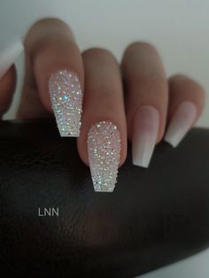 Bridesmaids Nails Acrylic, Wedding Nails Coffin Shape Short, Wedding Nails Luxury, Wedding Hair Sparkle, Wedding Nails Gems Rhinestones, Fancy Nails Designs Classy Sparkle, Sparkle Bridal Nails, Cute Sparkly Nails Acrylic, Good Sparkle Nails