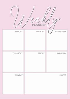 the weekly planner is shown in pink and white