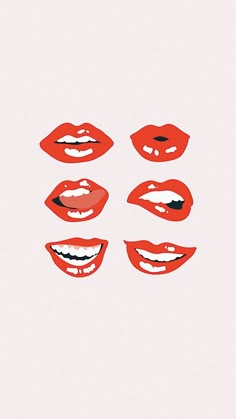 four red lips with white teeth are arranged in the shape of a circle