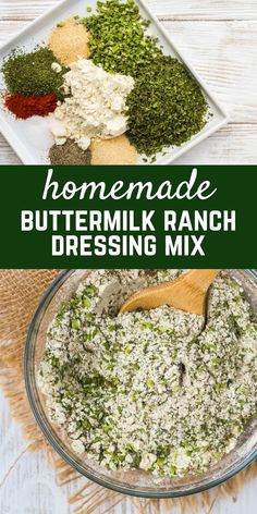 homemade buttermilk ranch dressing mix in a glass bowl