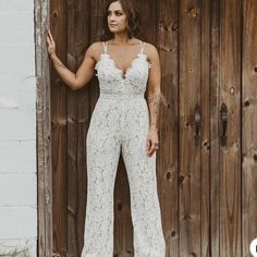 Women's Sexy High Waisted Jumpsuits V-Neckhalter Wide Leg Long Pants Wedding Rompers Overalls Pockets Wedding Reception Romper For Bride, Lace Wedding Jumpsuit, Reception Jumpsuit, Lace Jumpsuit Wedding, Wedding Rompers, Wedding Romper, Bridal Romper, Bride Jumpsuit, Tube Top Jumpsuit